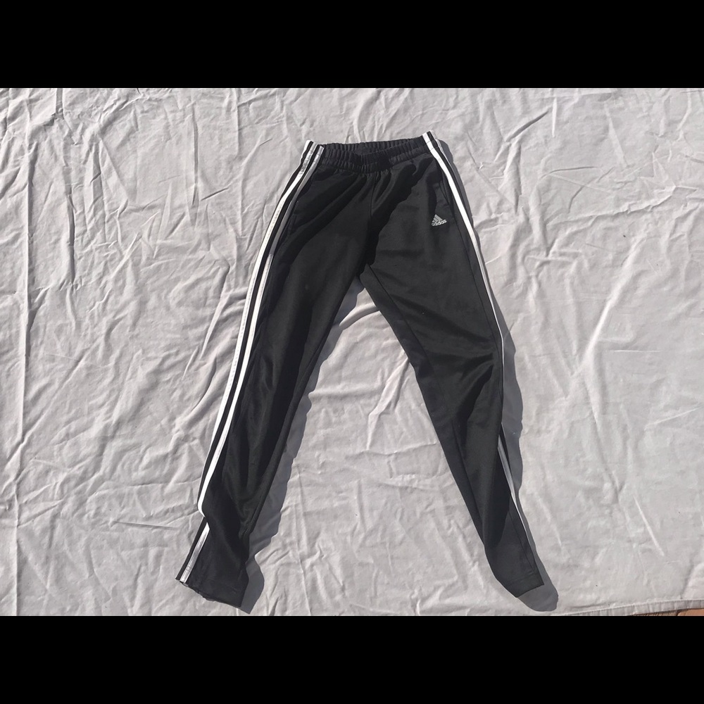 black and white stripped adidas joggers
